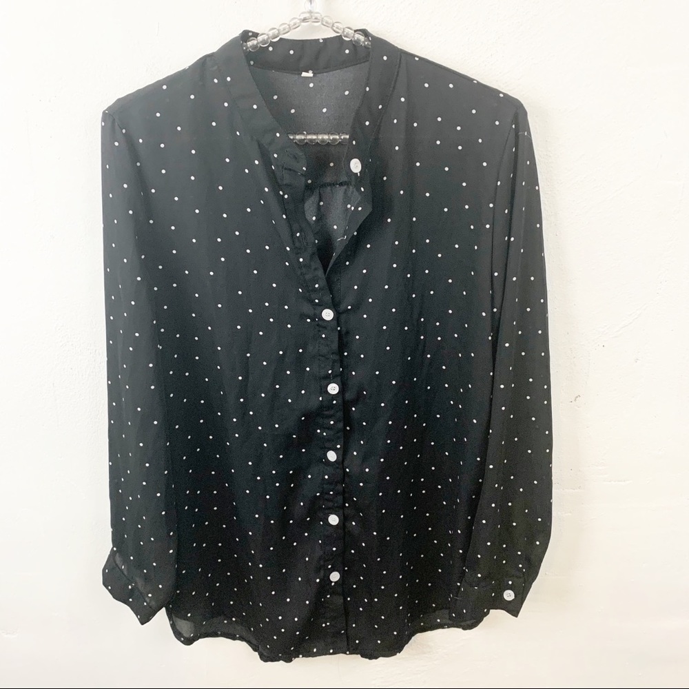 Women’s Black Polka Dot Sheer Button Down Top